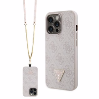 Guess GUHCP13LP4TDSCPP apvalks iPhone 13 Pro / 13 - rozā krustenisks 4G metāla logotips
