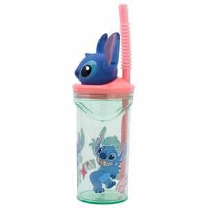 Disney Stitch Flowers krūze ar salmiņu un 3D figūriņu, 360 ml