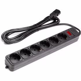 UPS-Rated Extension Cord 3m, 6 sockets, ar switch melns