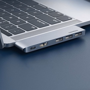 Ugreen HUB 60559 2x USB-C / USB-C PD (Thunderbolt 3, 100W, 4K 60 Hz, 10 Gbps) / HDMI 4K 30 Hz / 3x USB 3.0 MacBook Pro / Air - pelēks