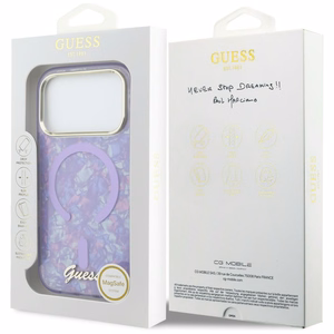 Guess IML Shell Script Metal MagSafe Maciņš for iPhone 17 Pro Max - violets