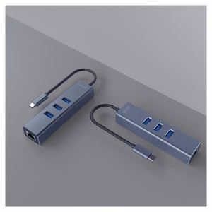 Savio AK-57 USB-C – 3x USB-A centrmezgls ar RJ-45 gigabitu Ethernet adapteri, 5000 Mbit/s, pelēks