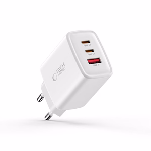 Tech-Protect NCA65W-GAN 3 portu 65 W sienas lādētājs - balts