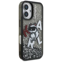 Karl Lagerfeld Liquid Glitter Choupette Logo iPhone 16 macins - melns