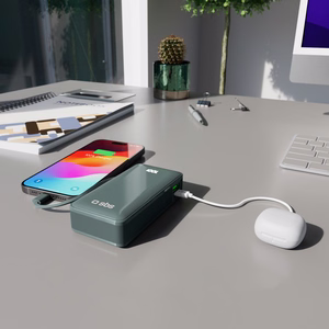 Внешний аккумулятор SBS 10000 mAh 20W со встроенным кабелем USB-C и цифровым дисплеем - серый