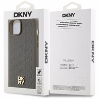 DKNY Ādas raksts metāla logotips Magnētiskais viedtālruņa apvalks iPhone 15 / 14 / 13 - brūna