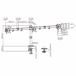Gembird MA-D3-01 regulējams galda turētājs 3 monitoriem (grozāms, noliecams), 17”–27”, līdz 7 kg