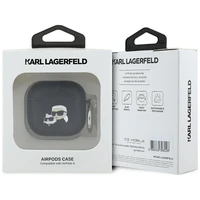 Austiņu apvalks AirPods 4 Karl Lagerfeld Monogram Karl & Choupette Head – melns