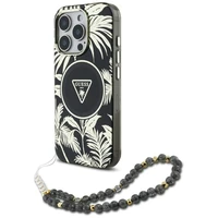 Guess Palm Trees Triangle Pearl Strap MagSafe viedtālruņa apvalks iPhone 16 Pro melns
