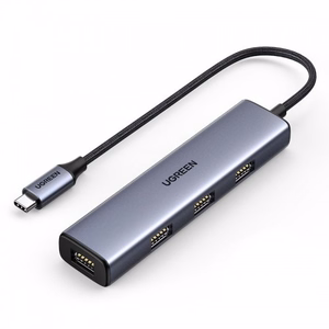 Adapteris Ugreen 2-in-1 sudrabs (ievade: Type-C / izvade: 4-USB)