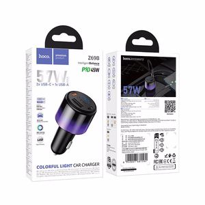 Automašīnas lādētājs Hoco Z69B, USB-A + 2 × USB-C, PD QC3.0, 57 W, melns