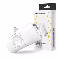Wozinsky WF16-YLS 5000mAh 15W Lightning mini portatīvais lādētājs ar iebūvētu USB-C kabeli un Apple Watch lādētāju - balta