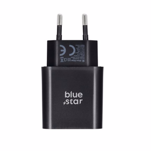 BLUE STAR ceļojumu lādētājs Type C + kabelis Type C uz Type C PD QC4.0 3A 25W TFB-TC-25WPD melns