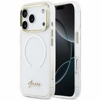 Guess IML Gradient Script Metal MagSafe Maciņš for iPhone 17 Pro Max - balts
