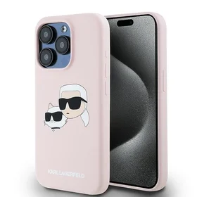 Karl Lagerfeld silikona Karl&Choupette magnētiskais viedtālruņa apvalks iPhone 15 Pro - rozā