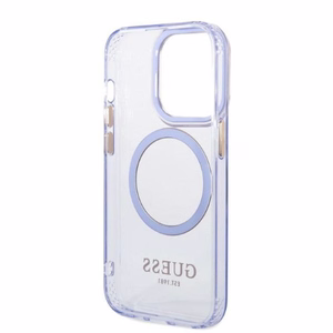 Guess GUHMP14LHTCMU iPhone 14 Pro 6.1" violets/violets cietais apvalks Gold Outline Translucent MagSafe