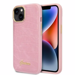 Guess Croco Collection viedtālruņa apvalks iPhone 14 - rozā