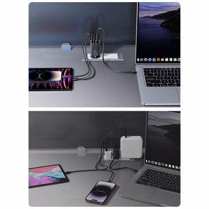 Joyroom ātrais GaN lādētājs 65W USB-A, 2x USB-C melns + USB-C - USB-C kabelis 100W 1.2m (TCG01)