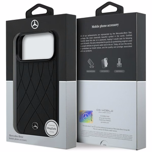 Mercedes ādas MagSafe maciņš ar krusteniskām līnijām iPhone 17 Pro Max, melns