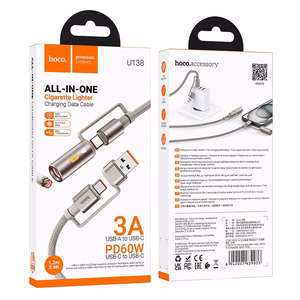 Kabelis All-in-one USB A / USB C uz USB C / Auto piepīpētājs Hoco 3A 60W 1,2 m U138 pelēks