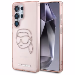 Karl Lagerfeld viedtālruņa apvalks ar rhinestones K. Head logotipu Samsung Galaxy S25 Ultra rozā