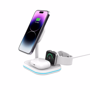 Tech-Protect QI15W-A27 3-in-1 indukcijas lādētājs ar MagSafe statīvu viedtālrunim / Apple Watch / AirPods - balts
