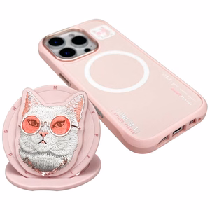Nimmy Glasses Cool Cat MagSafe viedtālruņa apvalks iPhone 16 Pro Max – rozā