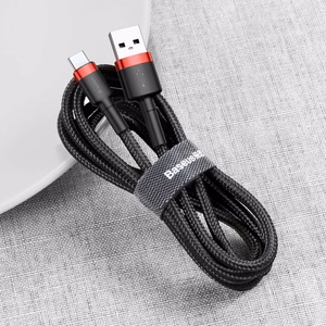Baseus Cafule Cable izturīgs neilona kabelis USB / USB-C QC3.0 2A 3M melns-sarkans (CATKLF-U91)