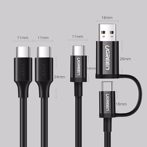 Ugreen US286 USB-C - USB-C 3A 480Mb/s kabelis 3m melns