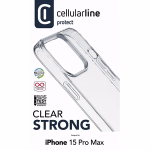Cellularline Clear Strong vāciņš ierīcei iPhone 15 Pro Max, ar pretmikrobu aizsardzību, caurspīdīgs