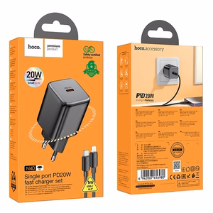 Lādētājs Hoco USB-C QC PD 20W + kabelis USB-C uz Lightning N40 melns