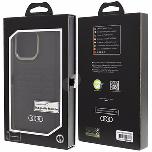 Audi sintētiskās ādas viedtālruņa apvalks MagSafe iPhone 14 Pro Max - melns