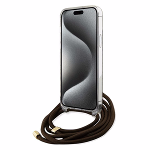 Guess Crossbody Cord 4G Print viedtālruņa apvalks iPhone 15 Pro – brūns