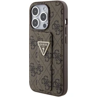 Guess Grip Stand 4G Triangle Strass viedtālruņa apvalks iPhone 15 Pro - brūns
