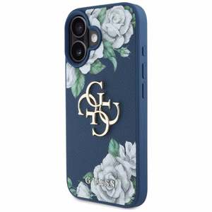 Guess Grained Roses Big 4G logo viedtālruņa apvalks iPhone 16 - zils