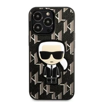 Karl Lagerfeld KLHCP13LPMNIKBK iPhone 13 Pro / 13 6.1" cietais apvalks melns/melns Monogramma Ikonik plāksteris