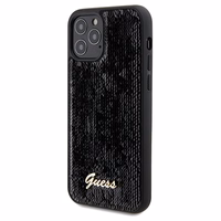 Guess Sequin Script Metal viedtālruņa apvalks iPhone 12/12 Pro - melns