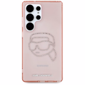 Karl Lagerfeld viedtālruņa apvalks ar rhinestones K. Head logotipu Samsung Galaxy S25 Ultra rozā
