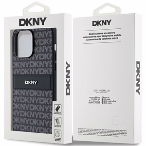 DKNY ādas mono svītra un metāla logotips viedtālruņa apvalks iPhone 14 Pro - melns