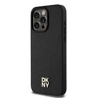DKNY Ādas monogrammas raksta metāla logotips Magnētiskais viedtālruņa apvalks iPhone 15 Pro Max - melns