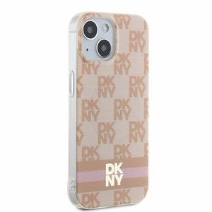 DKNY IML rūtainais mono raksts un drukātas svītras Magnētiskais viedtālruņa apvalks iPhone 15 / 14 / 13 - rozā