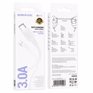 Borofone Kabel BX111 Feliz (m) - USB uz Type C - 3A 1 metrs balts
