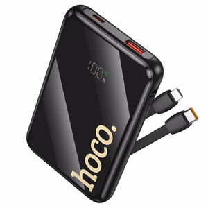 Portatīvais lādētājs Hoco 10000 mAh QC PD 22,5W ar iebūvētiem kabeļiem USB C + Lightning Q37 melns