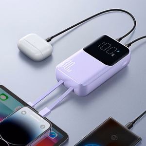 Portatīvais lādētājs Joyroom JR-PBC07 violets 20000mAh 30W (PD / QC3.0) + iebūvēti Type-C / Lightning kabeļi