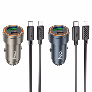 Автомобильное зарядное устройство Hoco USB A + USB C QC3.0 PD 30W + кабель USB C к Lightning Z57A черный