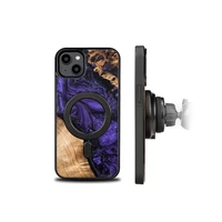 Koka un sveķu viedtālruņa apvalks iPhone 15 Plus Magnētiskais Bewood Unique Violet - violeta un melns