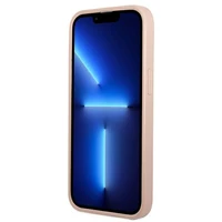 Guess GUHCP13MPSATPP iPhone 13 6.1 viedtālruņa apvalks, rozā, ciets, ar Saffiano trīsstūra logotipu un karšu nodalījumu