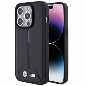 BMW stepēts trīskrāsu viedtālruņa apvalks iPhone 15 Pro - melns
