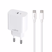 Maxlife MXTC-06-20C PD QC lādētājs 1x USB-C 20W balts + USB-C - USB-C kabelis 20W