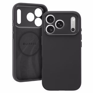 Liavec Silk Shield maciņš ar metāla kameras rāmi priekš Iphone 17 Pro melns